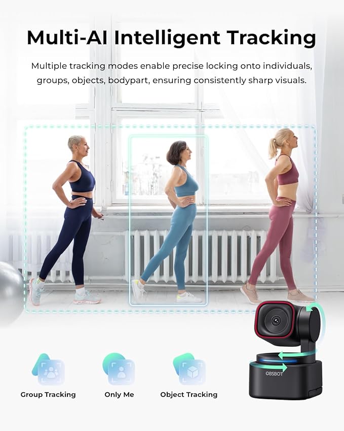 OBSBOT Tiny 3 Lite AI-Powered Spatial Audio 4K Webcam - Compact AI Tracking PTZ Camera with 1/2" Sensor, Tri-Mic, Voice Control, 120FPS, HDR, Webcam for PC, Mac, Laptop, Streaming, Meeting, Switch 2