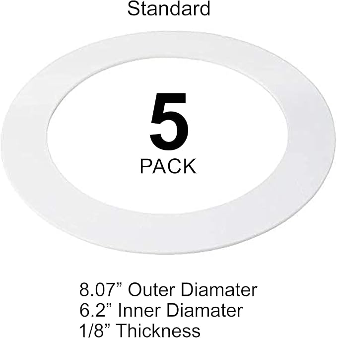 5 Pack Gloss White Goof Trim Ring for 6" Inch Recessed Can Lighting Down Light, Outer Diameter 8 Inches