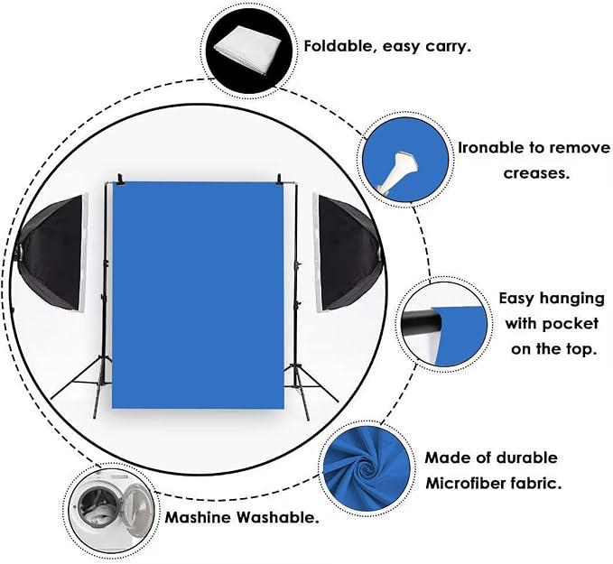 7x10FT Blue Photography Backdrop, High Density Polyester Fiber Photo Background Cloth is Foldable and Machine Washable, Suitable for Photo Background Video Photography Studios