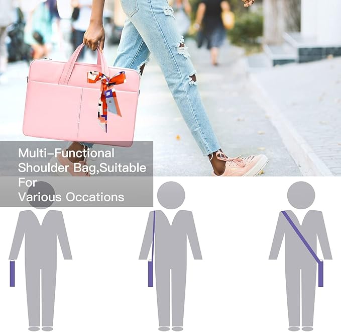 17-17.3 Inch Laptop Sleeve Shoulder Bag Briefcase Women Ladies Handbag for HP Envy 17/Pavilion 17/OMEN 17.3, Dell G3 G7 17.3/ Inspiron 17, Acer Aspire 17, ASUS ROG MSI GS75 GF75 17.3 Case, Pink