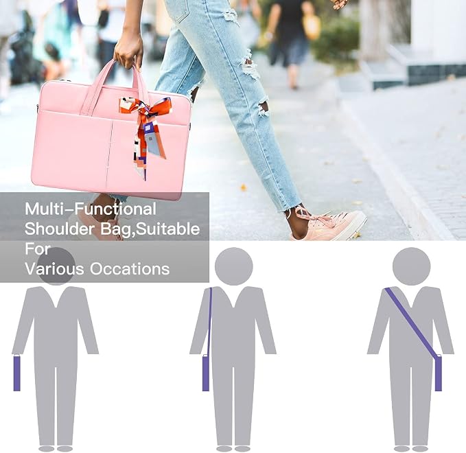 15.6 Inch Laptop Sleeve Shouler Bag Women Ladies Case for Macbook Pro 16 M5 M4-M1, Dell Inspiron 15, HP Envy/Pavilion 15.6, Acer Aspire 15, Lenovo IdeaPad 3 15.6, ASUS Chromebook MSI 15.6 Case, Pink