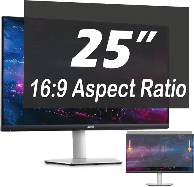 25 Inch Privacy Screen for Computer Monitor, 16:9 Anti-Spy Filter for Laptop & PC Display, Blue Light Blocking Anti-Glare Reversible Protector Film, Easy Slide-Mount Installation (25 Inch Widescreen(16:09))