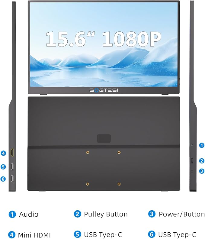 15.6 Inch Portable Gaming Monitor, Portable Monitor with HDR, Ultra Slim, Eye Care, External Second Screen for Laptop/PC/PS5/Mac/Xbox
