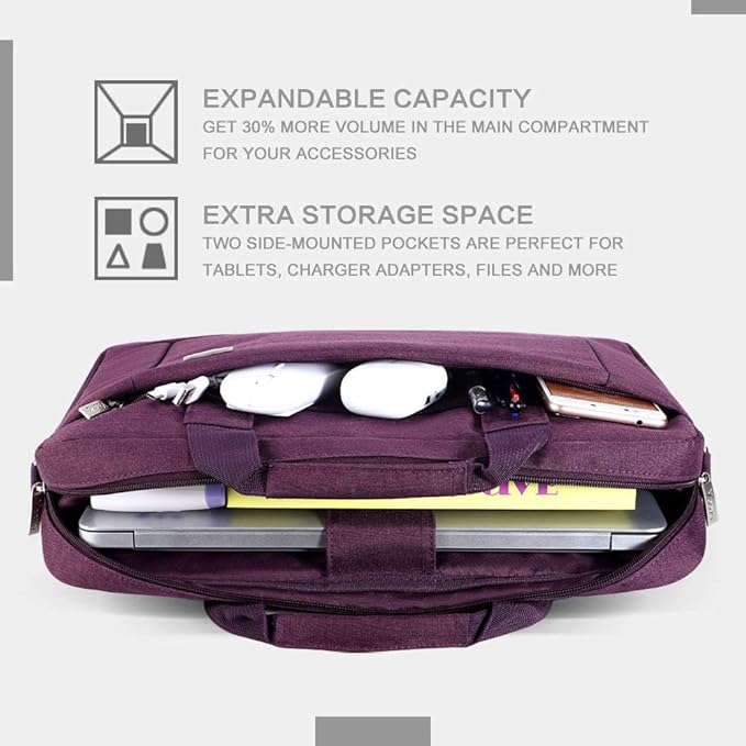Voova Laptop Bag Case 17 17.3 Inch Computer Sleeve Messenger Bag with Shoulder Strap Expandable Waterproof Large Capacity Business Briefcase for Work Travel Fit 17-18” Laptop, Women Ladies, Purple