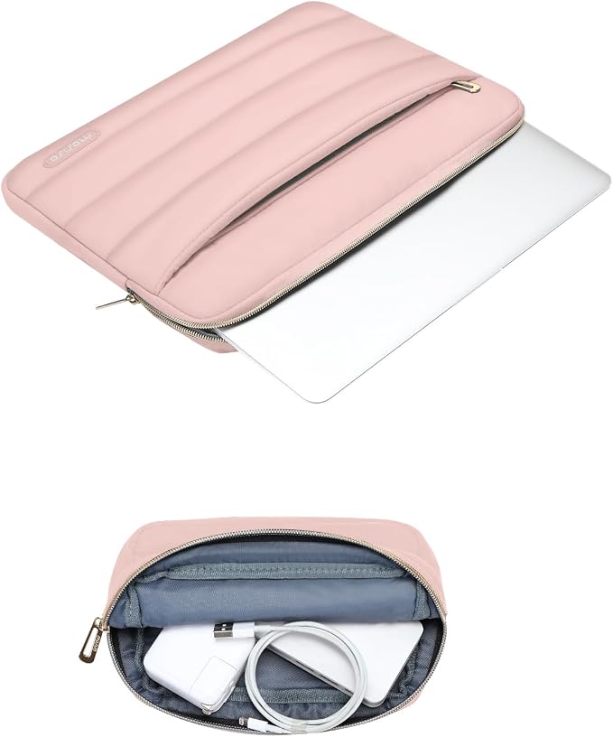 MOSISO Laptop Case 14 inch, 14 inch Puffy Laptop Sleeve Compatible with HP Lenovo Dell ASUS Acer, HP Stream, Dell Latitude, Lenovo IdeaPad, Polyester Horizontal Bag with Small Case, Pink