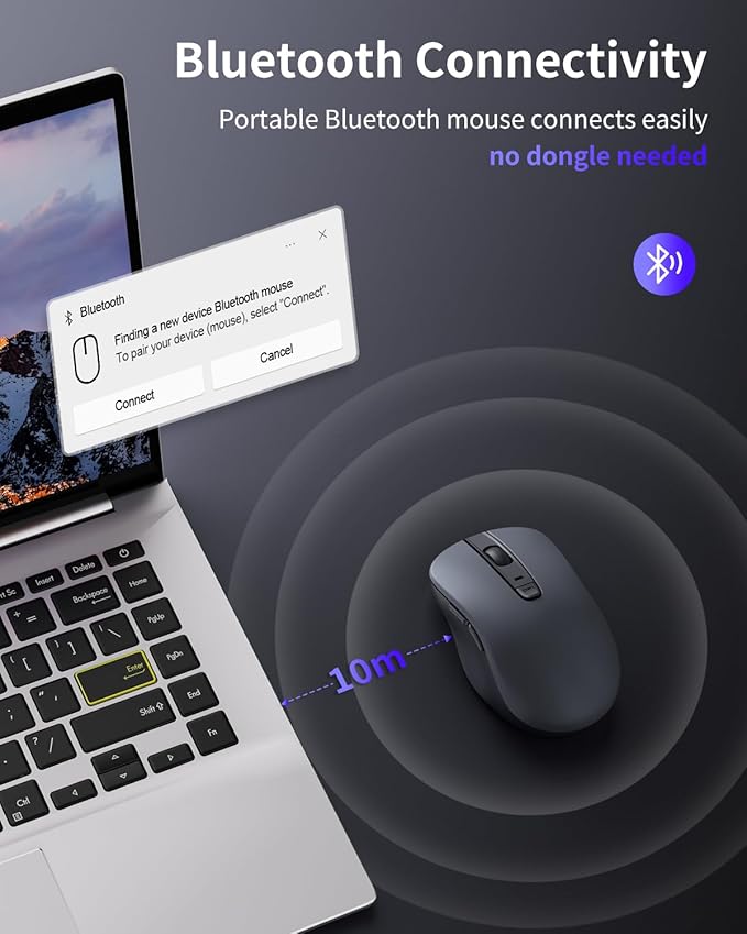 WL300 Bluetooth Mouse Silent Wireless Mice, Quiet Click, Cordless Computer Mouse with 6 Buttons, Sculpted Grip, Adjustable DPI for Laptop, PC, Mac, 18-Month Battery Life for Work or Travel ( Grey)