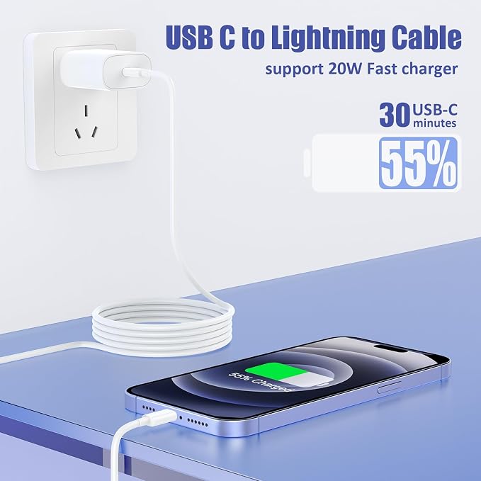 4Pack USB C to Lightning Cable 10FT, Fast Charging Cord for iPhone 14, Replacement for Apple Original Charger Cable for iPhone 14 13 12 11 Pro 11 XS MAX XR 8 7 6s Plus