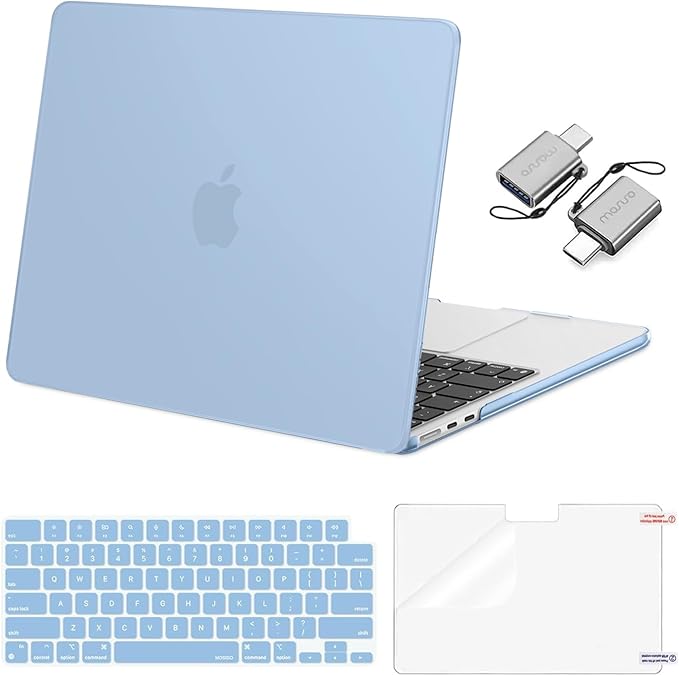 MOSISO Compatible with MacBook Air 13 inch Case M5 2026 M4 2025 M3 M2 2024-2022 A3449 A3240 A3113 A2681, Hard Shell&Keyboard Cover&Screen Film&Type C for MacBook Air 13.6 inch Case, Air Blue