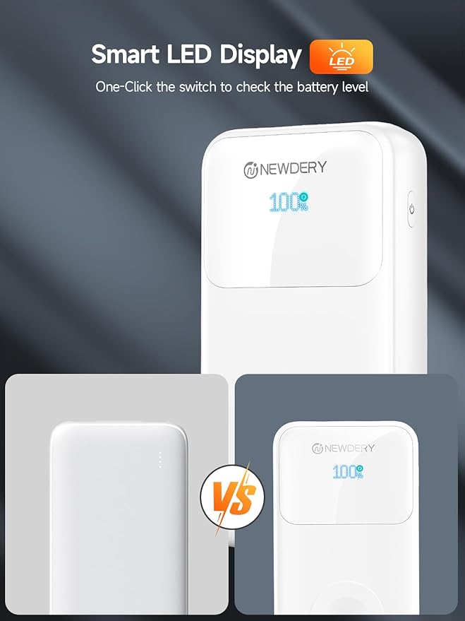 NEWDERY 5-in-1 Portable Charger 20000mAh Power Bank for Apple Watch/iPhone, PD 20W Fast Charging with LED Display, Built-in 2 Cables, Travel Battery Pack Compatible with iWatch, iPad, Samsung