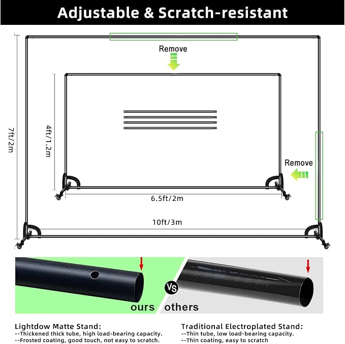 Lightdow 10x7ft Rolling Background Stand Kit with Green Screen Backdrop & Wheels & Portable Carrying Bag & Clamp & Gloves for Streaming/Studio Video Recording/Zoom Meeting/Party