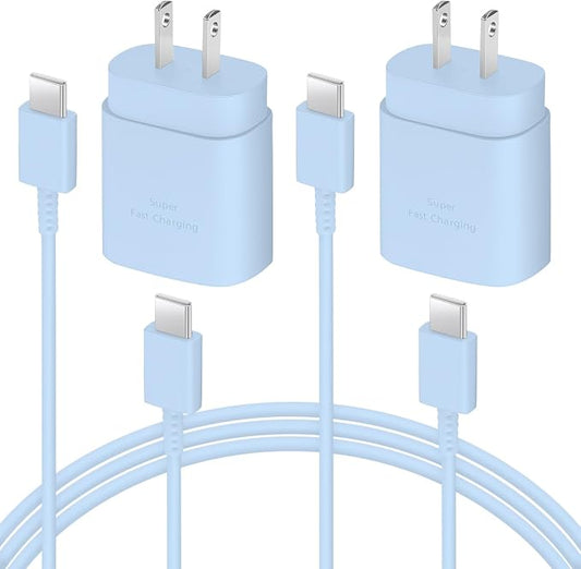 AISNI USB C Charger, 2 Pack 25W Type C Charger Fast Charging with USBC Chargers Cable 6 FT Android Phone Charge for Galaxy S25/ /S24/S23+/S22/S21/S20/Phone 17 16 15 Pro Max 16 15 Plus-Blue
