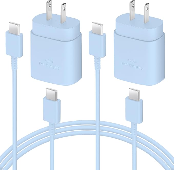 AISNI USB C Charger, 2 Pack 25W Type C Charger Fast Charging with USBC Chargers Cable 6 FT Android Phone Charge for Galaxy S25/ /S24/S23+/S22/S21/S20/Phone 17 16 15 Pro Max 16 15 Plus-Blue