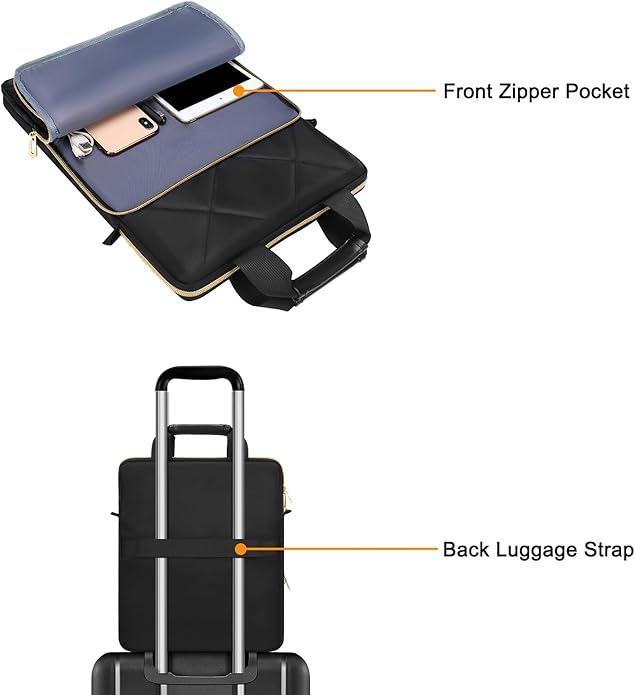 MOSISO Vertical Laptop Bag,Computer Bags,Rhombus Quilted Laptop Shoulder Bag with Trolley Sleeve&Pocket&Handle