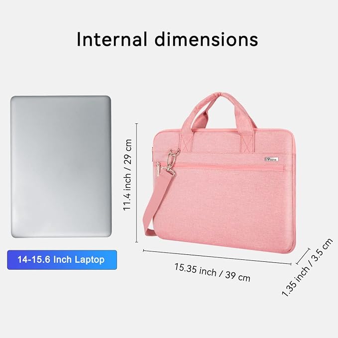 Voova Laptop Bag 13-14 Inch, 360° Protective Laptop Case Sleeve with Shoulder Strap Compatible with Macbook Air 13, MacBook Pro 13/14, Waterproof Computer Bag Slim Briefcase for Men Women, Pink
