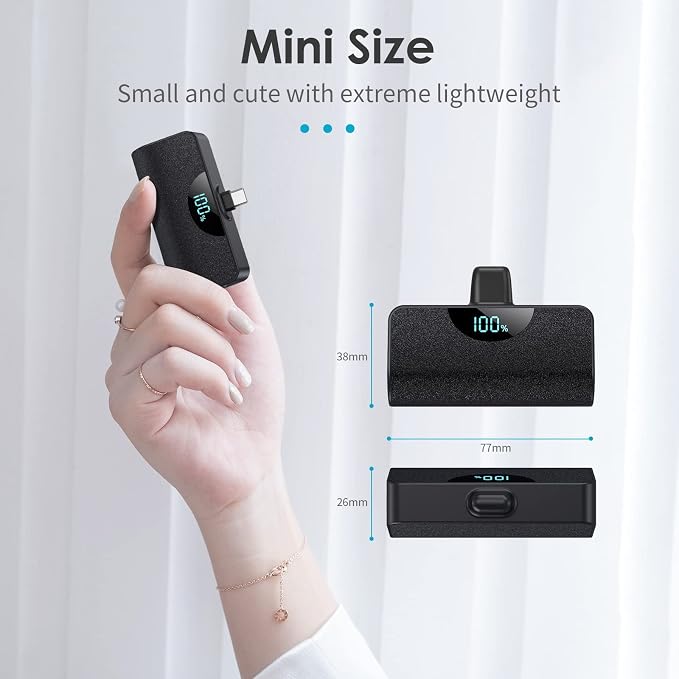 Mini Portable Charger USB C Power Bank,Upgraded 5200mAh PD Fast Charging Battery Pack Built-in USB-C Connector Travel Essential for iPhone17/17Pro/17Pro Max/Air/16 Plus/16Pro Max/15 Series,Android