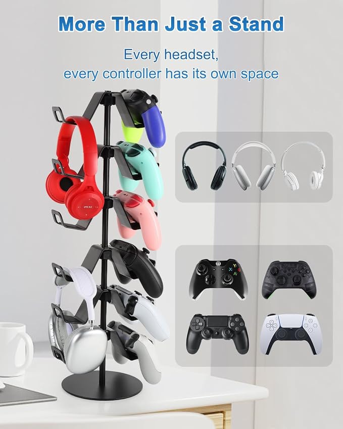 Gamer Gift,6-Tier Controller Headphone Stand Desktop,Ideal Gift for Game Lover - Universal Organizer for Controllers and Gaming Headsets,Unique Present