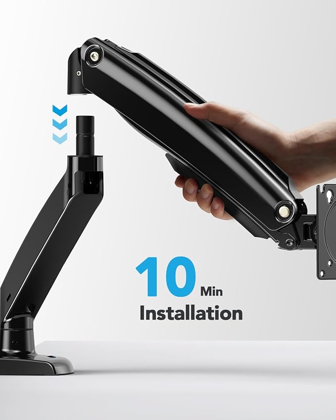 HUANUO Single Monitor Arm for 13-35 inch Screens,Ultrawide Computer Monitor Mount Holds 26.4lbs,Upgraded Adjustable Monitor Stand with USB,C-Clamp&Grommet Base,VESA 75x75/100x100mm(Black)
