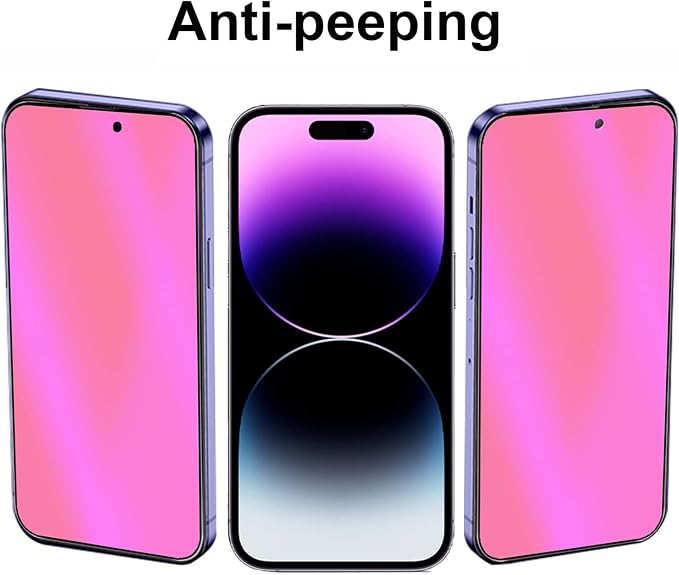 2 Pack Anti-Blue Privacy Tempered Glass Suit for iPhone 14 Pro Max Mirror Anti-Spy Screen Protector Anti-Peeping Film Electroplated Gradient 9H Hardness Anti-scratch Colorful 6.7 inch
