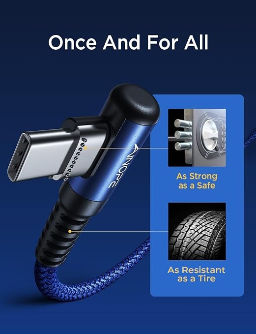 1.6FT USB to USB C Cable, 3.1A C Charger Cable Fast Charging Right Angle, Type C Cable Samsung Resistant Nylon Braided Compatible with Galaxy S22 S21 S10, Note 10 9 A51 LG G8 G7 Charging Cord