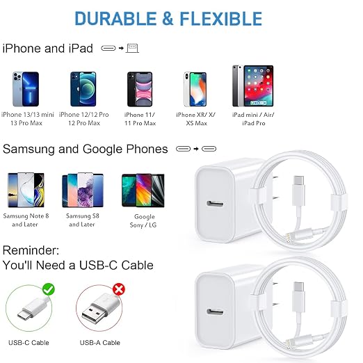 iPhone 14 13 12 11 Fast Charger [Apple MFi Certified] 2Pack PD USB C Wall Charger Type C Power Adapter Lightning Cable Cord Compatible with Apple iPhone 14/13 Pro/13/12/11/11Pro Max/XS/XR/X/8/SE/iPad