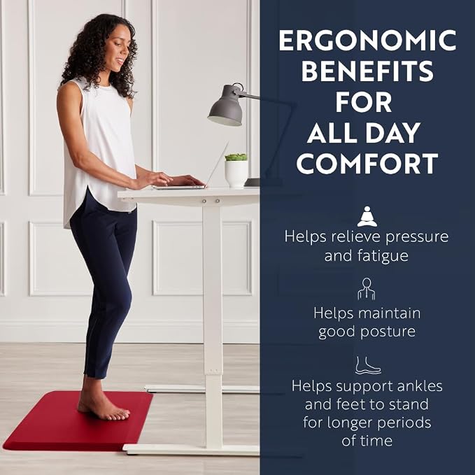 KANGAROO Anti Fatigue Mats for Kitchen Floor, 58x20, Reduce Foot, Knee, Back Pressure, 3/4 Inch Thick Cushioned Ergonomic Mat, Waterproof Comfort Rug for Under Sinks, Standing Desk, Store Floors, Red