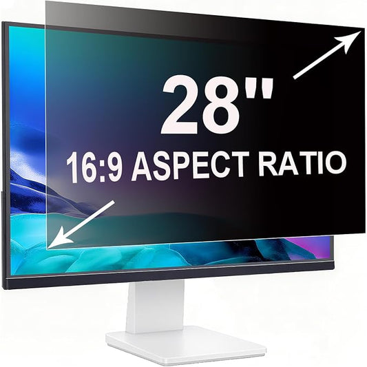 Privacy Screen for 28 Inch 16:9 (62.1x34.2cm) Computer Monitor - Blue Light Filter & Anti-Glare, Removable Screen Privacy Shield | PC Protector Film for Flat and Curved Screens