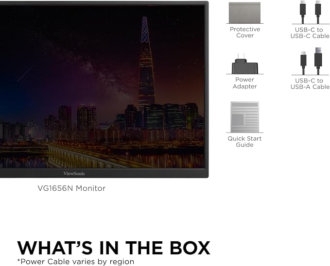 ViewSonic VG1656N 16 Inch 1200p Wireless Portable Monitor, IPS for Improved Workflows and Second Screen Productivity, Built-in Stand and Battery, 60W USB-C, and WiFi Dongle Inputs