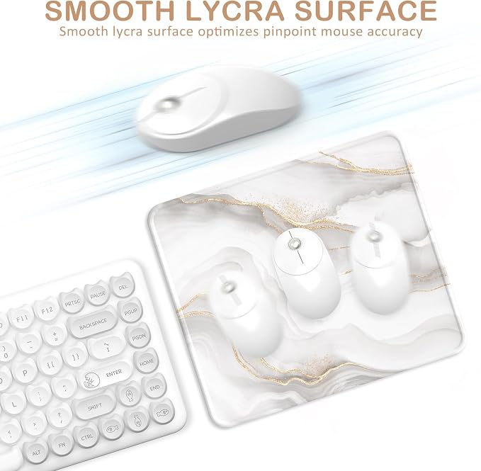 eulps Mouse Pad with Stitched Edge, Multiple Patterns Computer Mouse Pads with Non-Slip Rubber Base, Washable Cloth Mousepad, for Gaming, Laptop, PC (Ivory Marble)