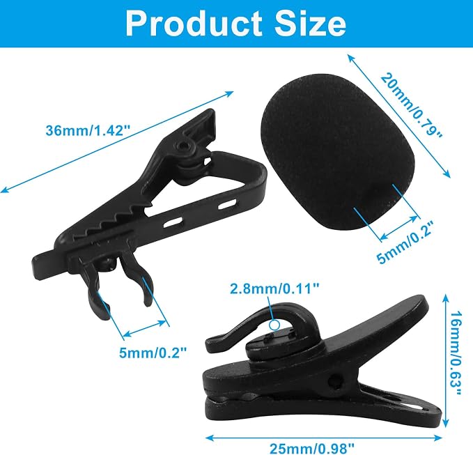 6 Pcs Lavalier Microphone Clips Replacement Kit with 6 Pcs Foam Windscreen Covers, 6 Pcs Plastic Wire Clips for Voice Recording, Video Conferencing, Online Meetings and Video Creators