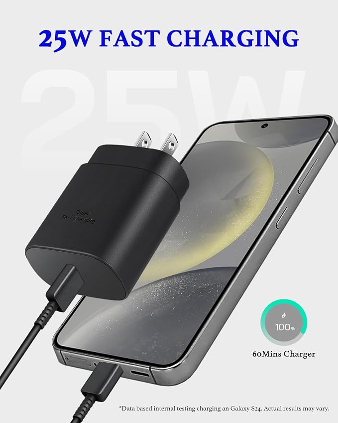 25W Type C Charger Fast Charging 10 ft, USB C Charger Block & Android Phone Chargers Cord 10 Foot for Galaxy S25 Ultra/S25/S25+/S24 Ultra/S24/S24+/S23/S22 Ultra