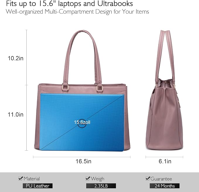 LOVEVOOK Laptop Tote Bag for Women 15.6 Inch Waterproof Leather Computer Bags Women Business Office Work Bag Briefcase Light Purple