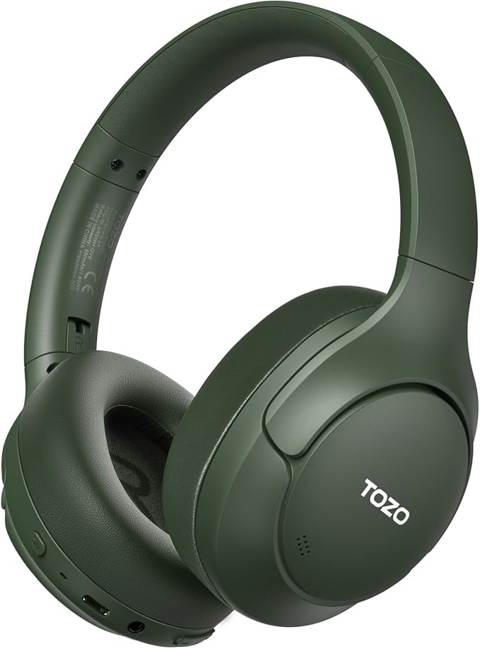 TOZO HT3 Hybrid Noise Cancelling Headphones, 90H Battery Life Wireless Over Ear Bluetooth 6.0 Foldable Headset, AI Voice Assistant with 5 Mics, Connect 2 Devices and Hi-Res Sound, 32 EQ Audio Presets