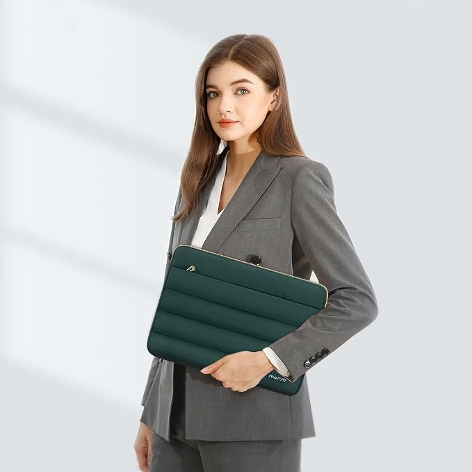MOSISO Laptop Case 16 inch, 15-15.6 inch Puffy Laptop Sleeve Compatible with MacBook Pro 16 M5 M4 M3 M2 M1, HP Dell ASUS Acer Toshiba Lenovo, Polyester Horizontal Bag with Small Case, Peacock Green