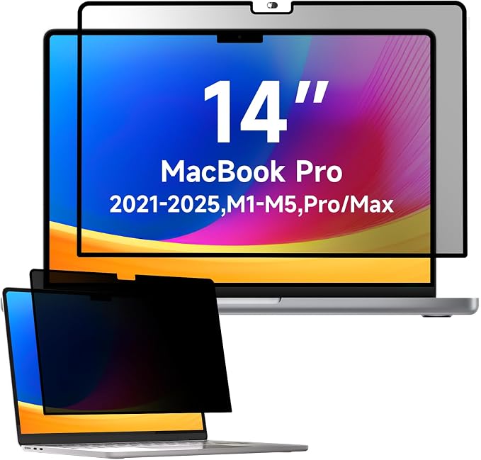 Mamol Privacy Screen for MacBook Pro 14 Inch (2021-2025, M1, M2, M3, M4, M5), MagicSuction™ Removable Vacuum Adsorption Anti Spy,Anti Glare Anti Blue Light Filter for Mac Laptop Computer