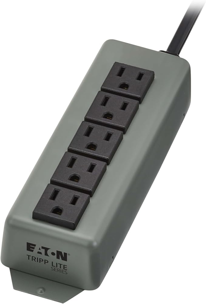 Eaton Tripp Lite Series 5-Outlet Heavy Duty Power Strip, Metal, Mountable (Wall Mount & Under Desk) 15ft Extension Cord, 15A Circuit Breaker, Industrial Garage Shop Work Bench Applications (602-15)