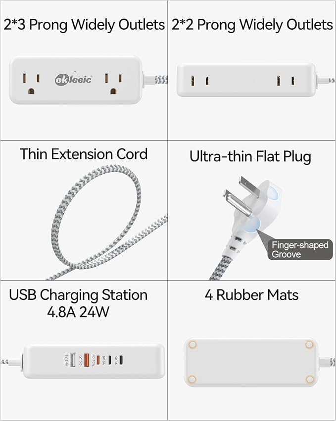 PD30W USB C Travel Power Strip,Cruise Power Strip with 5 USB(3 USB-C) Ports and 4 Outlets, Braided Extension Cord 5Ft, 30W Fast Charging Station Compatible with MacBook Laptops iPad Pro iPhone Samsung