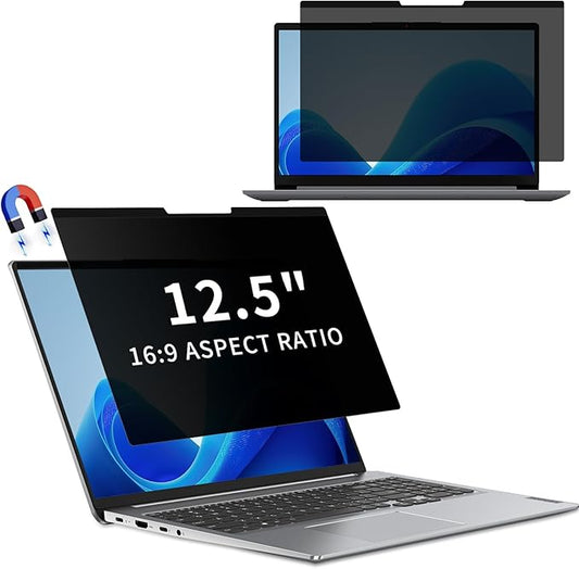 Magnetic Laptop Privacy Screen 12.5 Inch 16:9 Removable Notebook Laptop Privacy Filter Shield and Protector [Anti-Spy/Glare] Film for 12.5 inch (Width x Height: 283mm x 166mm)