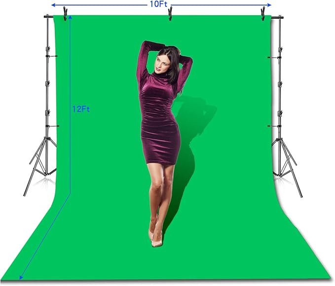 SLOW DOLPHIN Photo Video Studio 10 x12ft 100% Cotton Muslin Chromakey Green Screen Backdrop with 10 x 10ft Stand Photography Background Support System Kit Clamp, Carry Bag