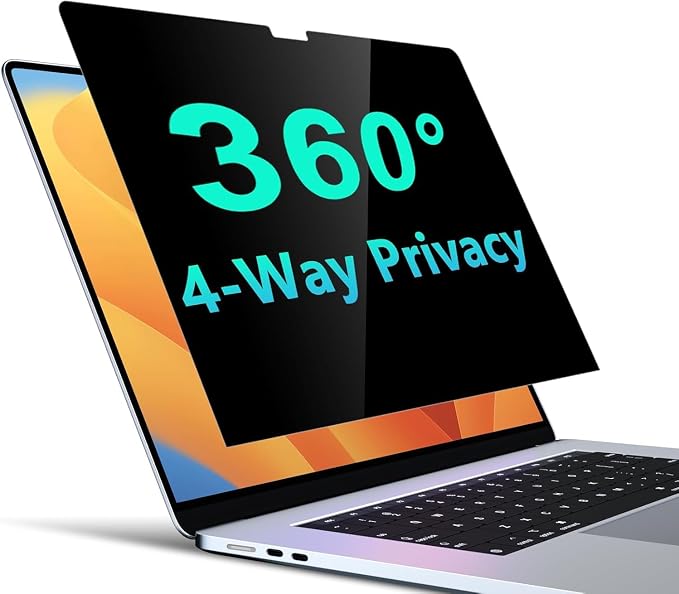 PYS 4-Way Privacy Screen for MacBook Air 15.3 Inch (2025-2023, M4/M3/M2) - 360° Anti-Spy Filter, Matte Anti-Glare Protector, Scratch-Resistant Film, Laptop Screen Privacy Shield