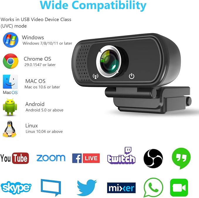 XPCAM Full HD 1080P Webcam with Microphone and Tripod, Pro Streaming Computer Camera with Privacy Cover, Widescreen USB Web Camera for Desktop PC Laptop Mac