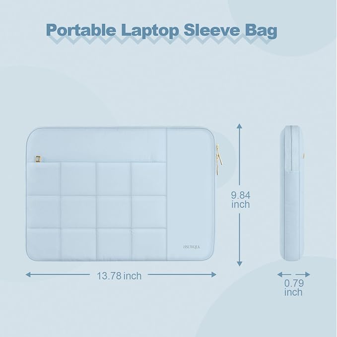 Laptop Case 13.3 inch,13-13.3 inch Puffy Laptop Sleeve Compatible with MacBook Neo/Air 13 13.6/Pro 13/Pro 14,HP Dell ASUS Acer Lenovo,Twelve Square Quilted Computer Bag with 2 Pockets,Air Blue