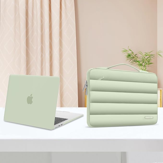 MOSISO Compatible with MacBook Air 13 inch Case M5 2026 M4 2025 M3 M2 2024-2022 A3449 A3240 A3113 A2681, Hard Case&Puffy Bag&Keyboard Cover&Webcam Cover&ScreenFilm for MacBook Air 13.6, Sage Green