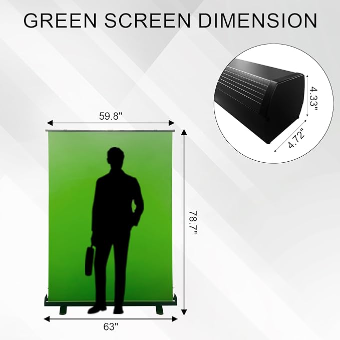 LIHONG 59.8 x 78.7in Green Screen Collapsible Chroma Key Backdrop,Portable Retractable Photo Background with Stand for Video, Live Game,Streaming,Wrinkle Resistant Fabric,Pull-up&Down Style