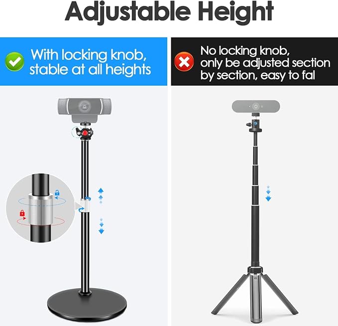Webcam Tripod Stand for Desk: Webcam Stand for Logitech Brio | C920 | C922 | C615 | C930e - Height & Angle Adjustable Desktop Tripod for Light & 1/4" Thread for Live Streaming | Video Calling