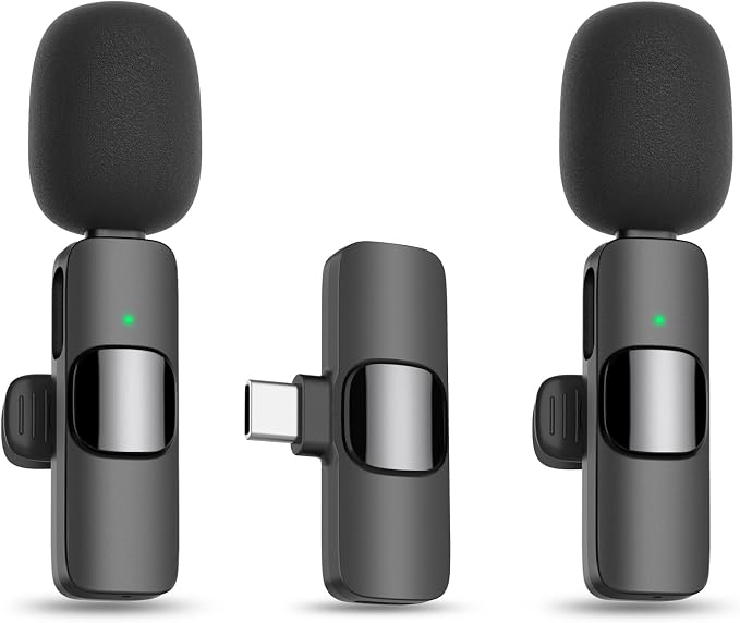 MAYBESTA Wireless Lavalier Lapel Microphone for iPhone Android - Bluetooth Mini Phone Microphones for Video Recording - 2 Clip on Mics with USB C Interface for Tiktok YouTube Vlog(Dark Black)
