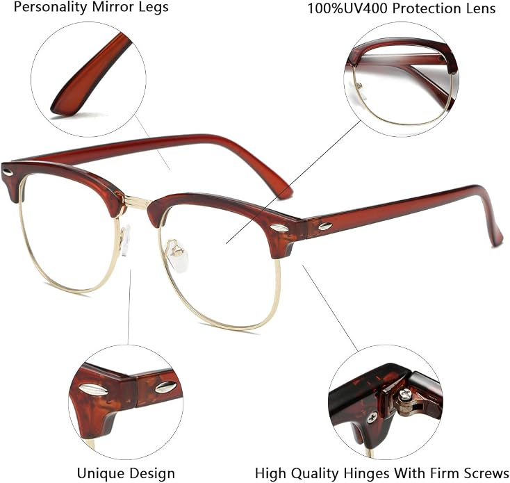 Fashion Vintage Classic Semi-Rimless Half Frame Clear Lens Glasses