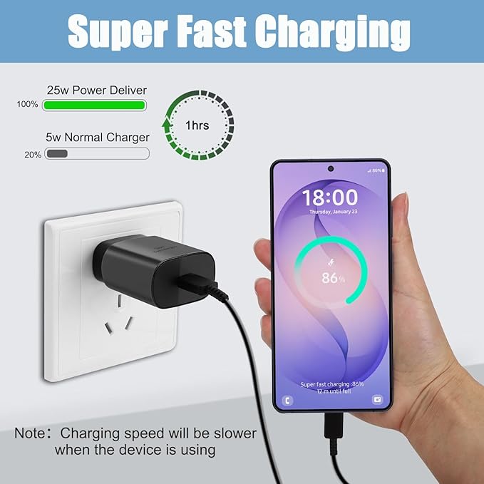 25W Super Fast Charger Type C,USB C Android Phone Charger &12FT C Type Charging Cable for Samsung Galaxy S26/S25/S24 Ultra/S24/S24+/S23 Ultra/S23/S23+/S22 Ultra/S22+/S22,Note 10/20/S20/S21