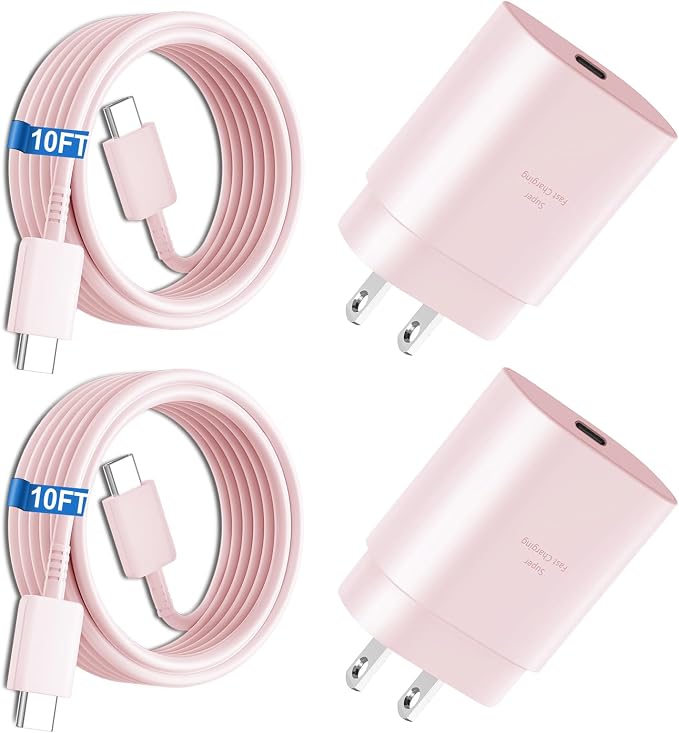 USB C Charger,25W Charger Fast Charging Block Phone Charger Android & Fast Charger Type C 10Ft Cable Cord for Samsung Galaxy S26/S25/S24/S24+/S24 Ultra/S23/S23+/S23Ultra/S22/S22+/S22Ultra/S21/S20,Pink