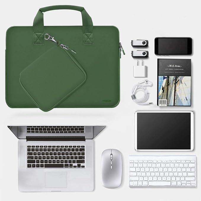 Hseok Laptop Sleeve 14 inch Case with Small Case, Compatible with MacBook Neo 14, MacBook Pro 14 M5/M4/M3/M2/M1, XPS 14 and Most 14 inch Notebooks, Neoprene Computer Handbag,Olive green