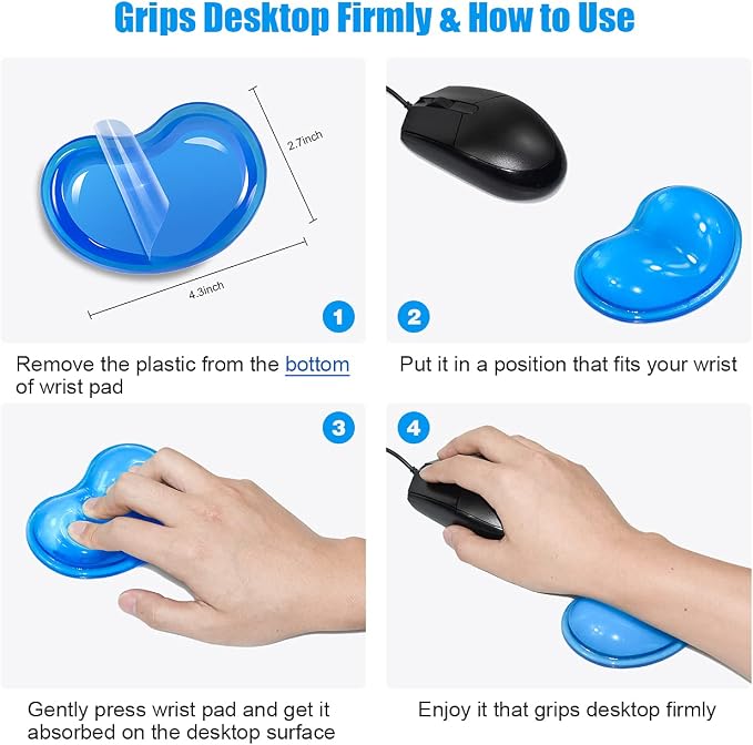 JIKIOU Silicone Gel Wrist Rest Cushion Heart-Shaped Translucence Ergonomic Mouse Pad Cool Hand Pillow Effectively Reduce Wrist Fatigue Pain, Blue 2 Pack